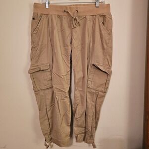 Liz Lange Maternity Cargo Pants Khaki Beige Drawstring Elastic Waist Size M
